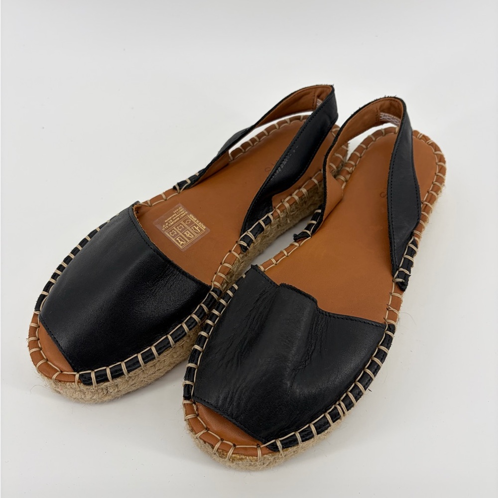 ALOHAS Black Leather Espadrille Slingback Flats